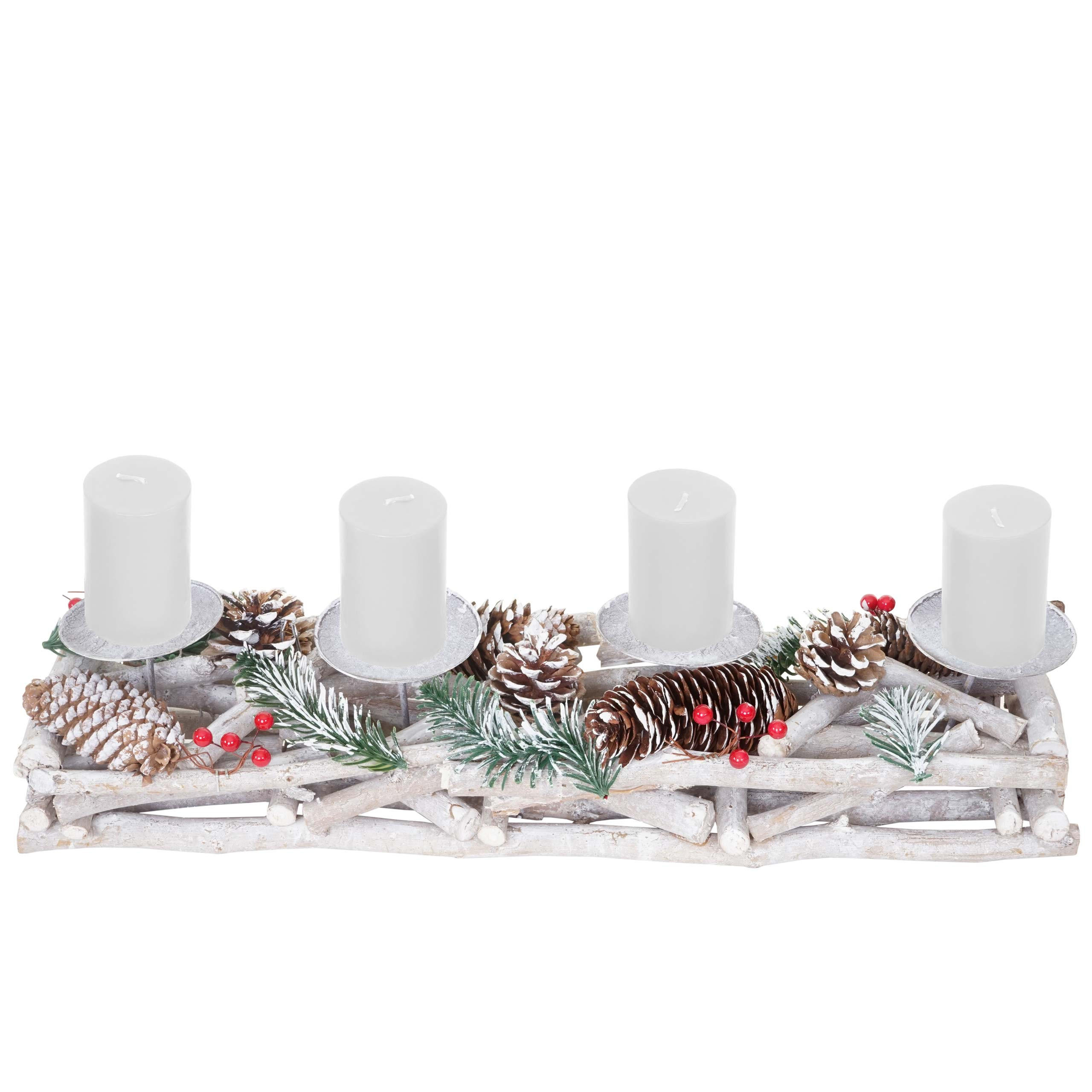 ADVENTSKRANZ LÄNGLICH HOLZ KERZEN WEIß Weiß - Weiß, Holz (11cm) - MCW