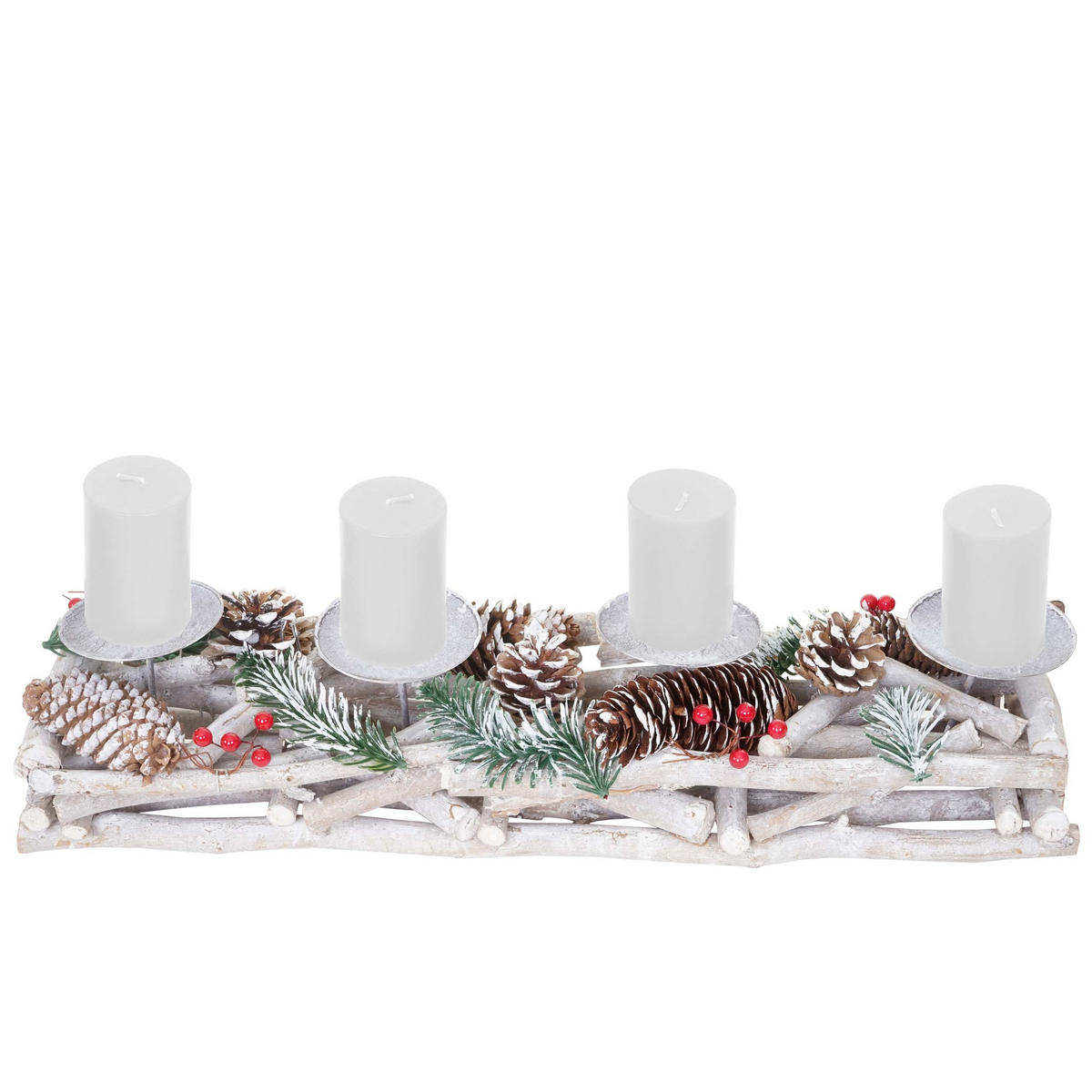 ADVENTSKRANZ LÄNGLICH HOLZ KERZEN WEIß Weiß - Weiß, Holz (11cm) - MCW