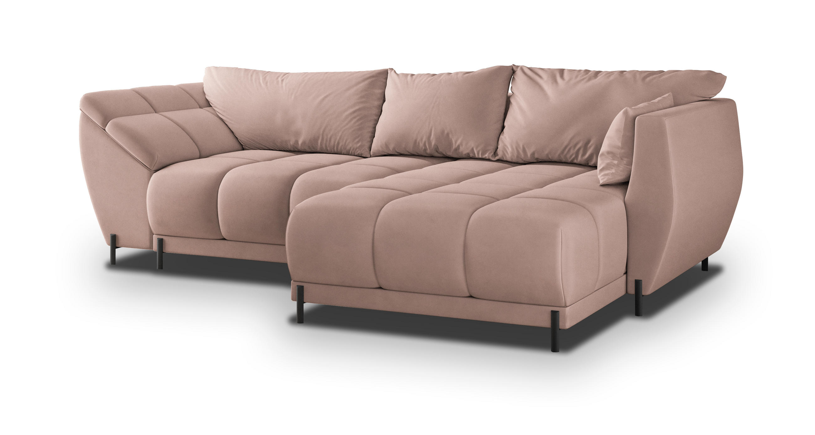ECKSOFA VESTANO R-S Rosa Velours-Stoff mit Schlaffunktion - Rosa, Holz (287/182cm) - MASSENO