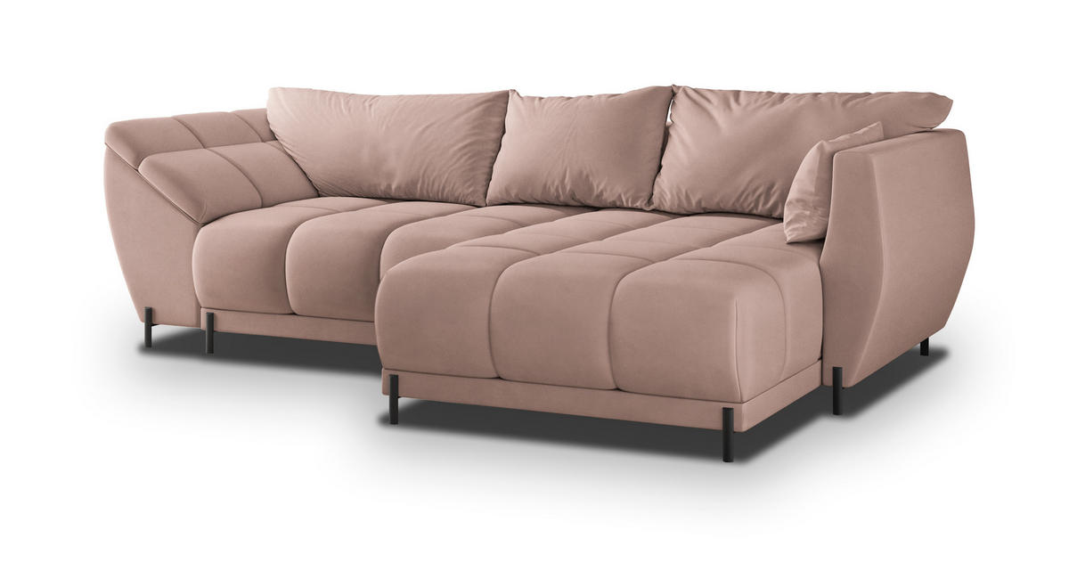 ECKSOFA VESTANO R-S Rosa Velours-Stoff mit Schlaffunktion - Rosa, Holz (287/182cm) - MASSENO
