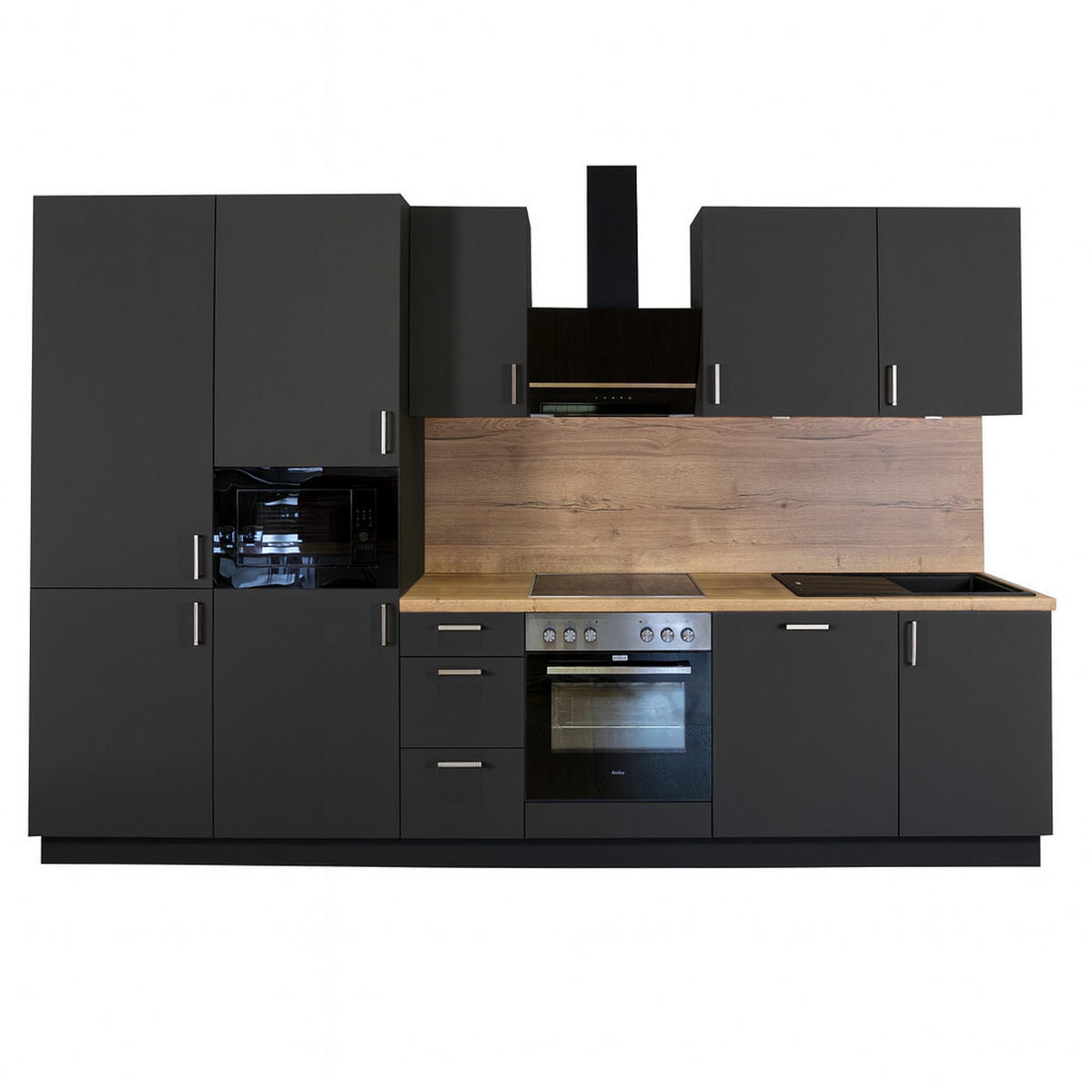 KÜCHENLEERZEILE „Leipzig“ 330 cm – ohne E-Geräte – Diamantgrau – mit Zubehör - Edelstahlfarben/Anthrazit, Holzwerkstoff/Metall (330/210/60cm) - GEBA