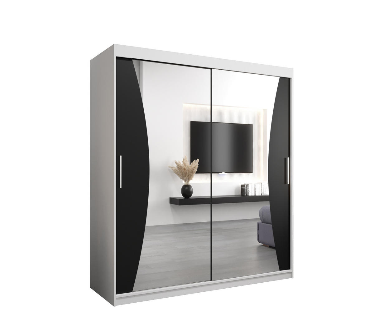 SCHWEBETÜRENSCHRANK 200/180/62 2-türig - Silberfarben/Schwarz, Holz/Kunststoff (180/200/62cm) - Abiks Möbel