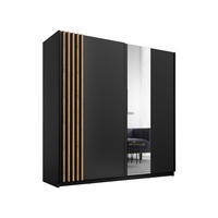 SCHIEBETÜRENSCHRANK BAVORA 12 -200,6×198,5×62 cm mit Spiegel, Regalen & Kleiderstange Schwarz - Schwarz, Holz/Holzwerkstoff (200.6/198.5/62cm) - Milaros Markt