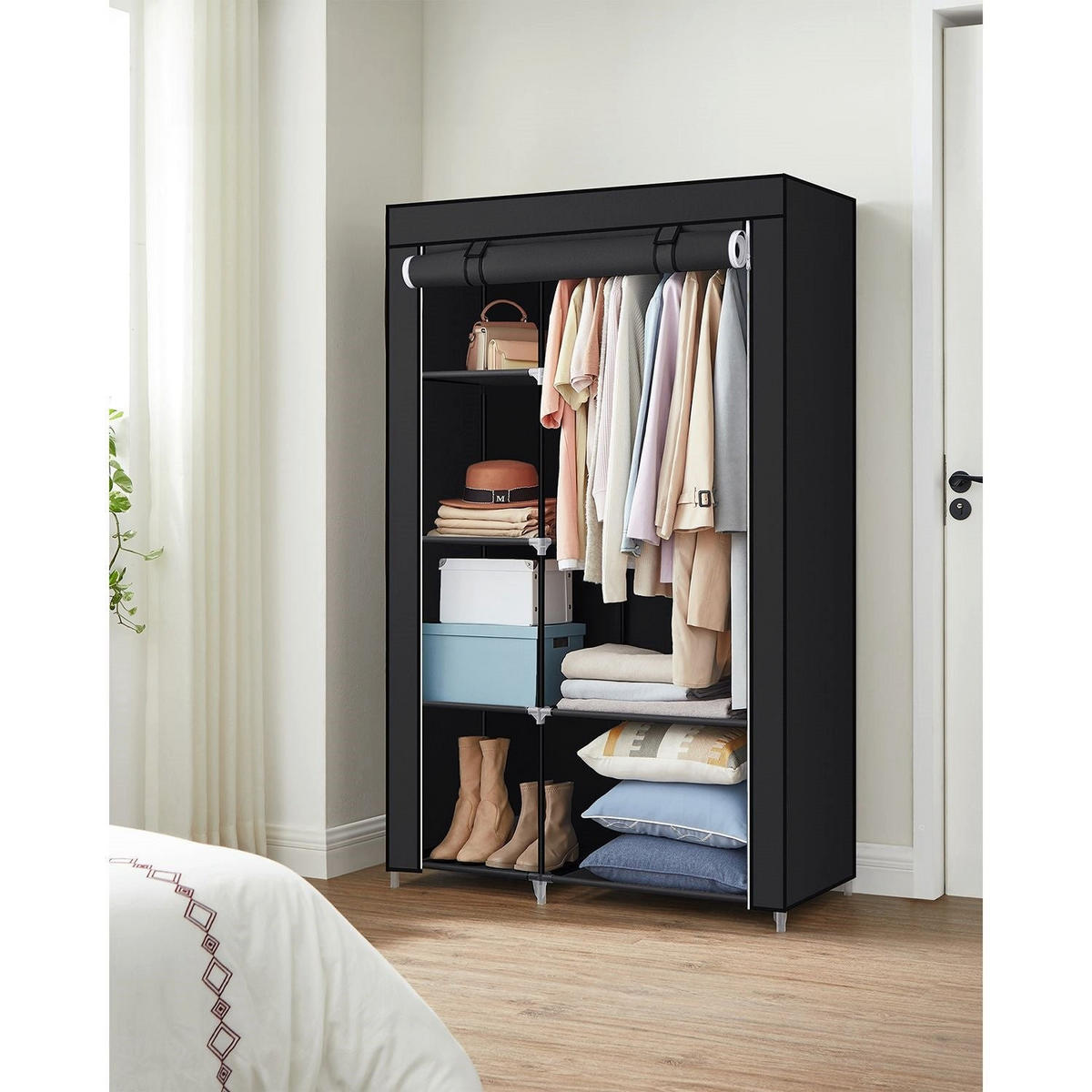 STOFFSCHRANK Mamoudzou - Schwarz, Kunststoff (105/168/45cm) - Hansiro