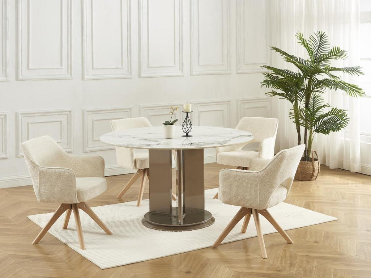 BÜROSTUHL Drehstuhl mit Armlehnen 2er-Set - Stoff & Eiche - Cremefarben - KONYA - Creme, Textil (61.5/79.5/57cm) - Vente-Unique