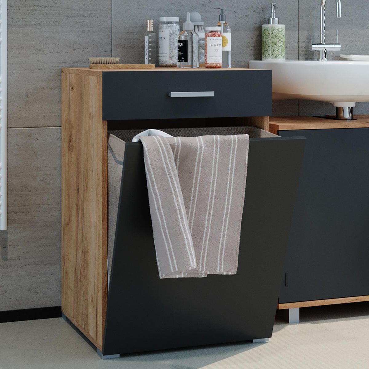 SKŘÍŇKA DO KOUPELNY Matteo Antracit - medově dubová/antracitová, kompozitní dřevo (50/78.5/45cm) - Vicco