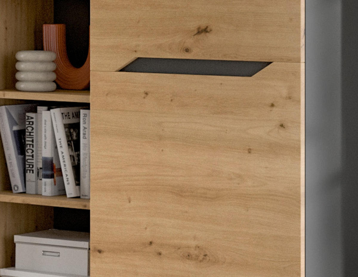 SIDEBOARD Eiche Artisan und Grau, Kommode mit 9 Fächern 130 x 81 cm - Dunkelgrau/Schwarz, Holzwerkstoff/Kunststoff (130/81/37cm) - Inn.Furn