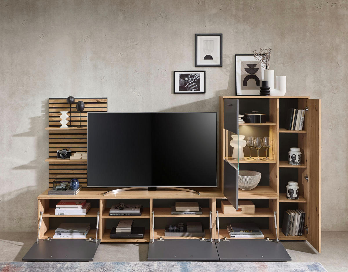 WOHNWAND 250/135/38 cm in Anthrazit, Eiche Artisan - Anthrazit/Eiche Artisan, Holz (250/135/38cm) - moebel dich auf