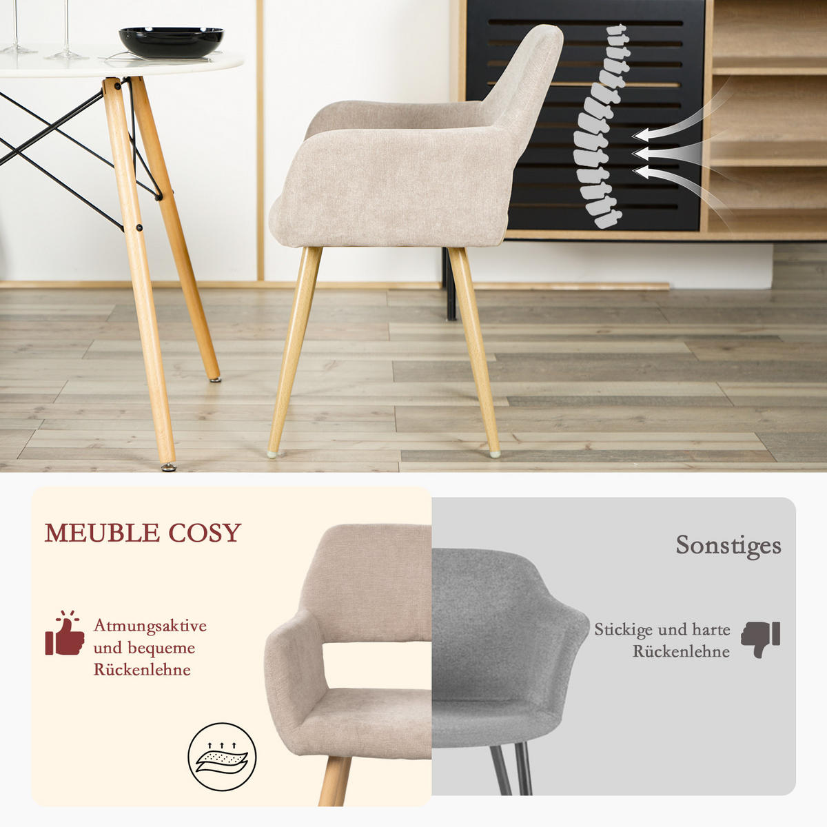 ESSZIMMERSTÜHLE 4er-Set, gepolsterte Sitzfläche aus Stoff, Metallbeine, Beige - Beige, Textil/Metall (54.5/78/53cm) - Meubles Cosy