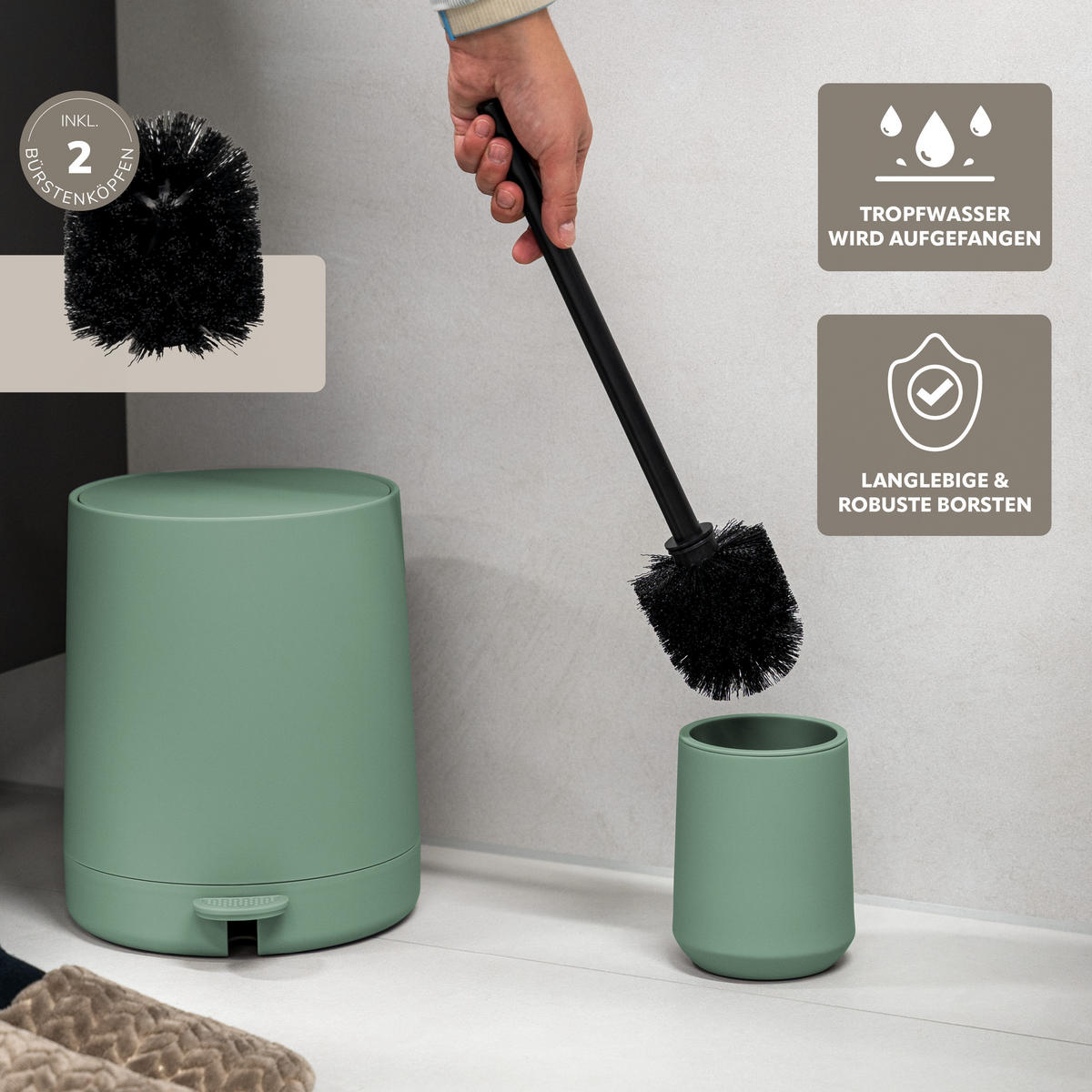 BAD-ACCESSOIRES-SET TESERO, Soft-Touch, grün - Grün, Kunststoff (22.5/25.5/25cm) - eluno
