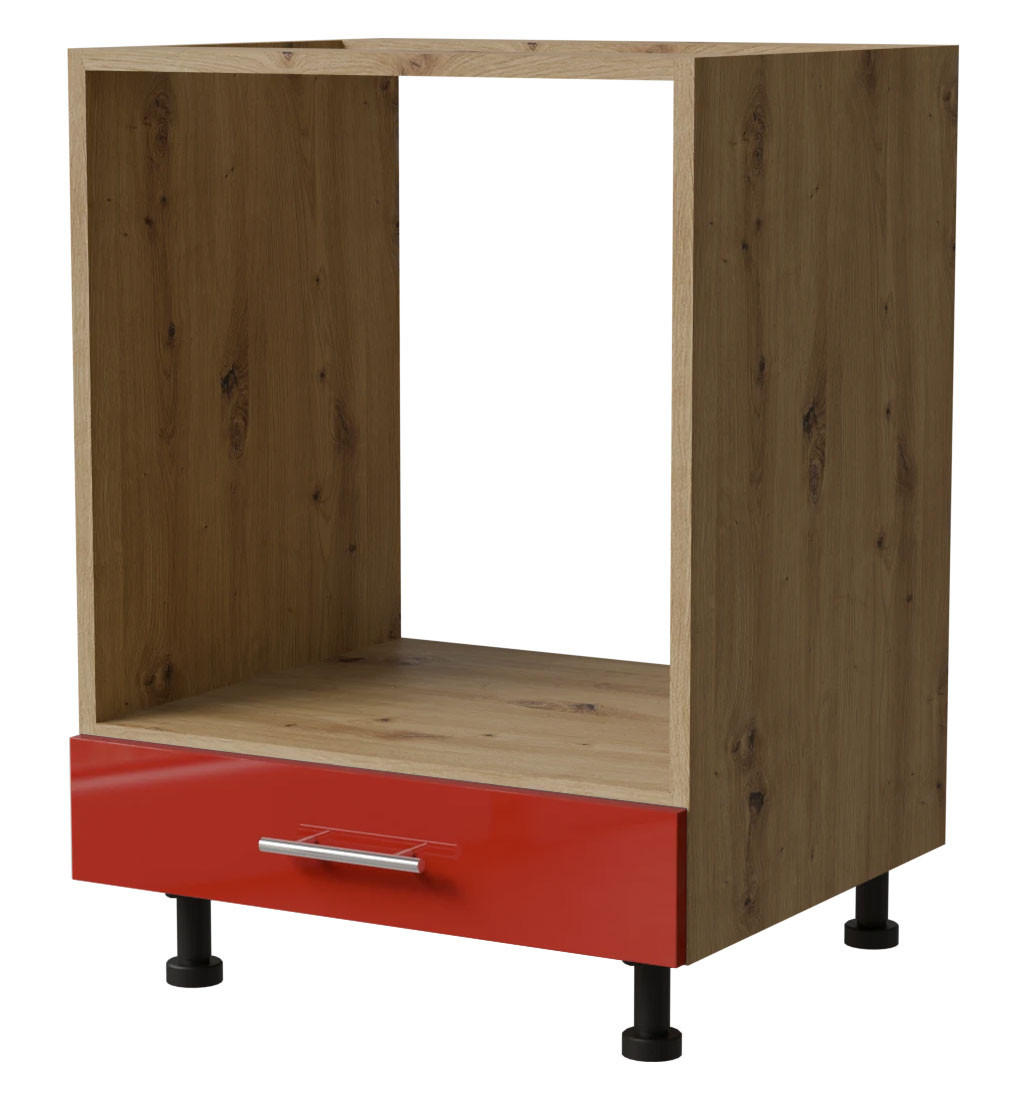 HERDUMBAUSCHRANK Brerra D11K/60 Eiche Artisan / RAL 3002 karminrot Hochglanz 60 / 50 / 82cm - Rot/Eiche Artisan, Holz/Holzwerkstoff (60/82/50cm) - Feldmann-Wohnen