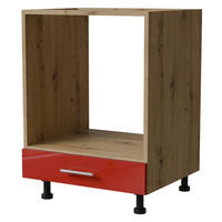 HERDUMBAUSCHRANK Brerra D11K/60 Eiche Artisan / RAL 3002 karminrot Hochglanz 60 / 50 / 82cm - Rot/Eiche Artisan, Holz/Holzwerkstoff (60/82/50cm) - Feldmann-Wohnen