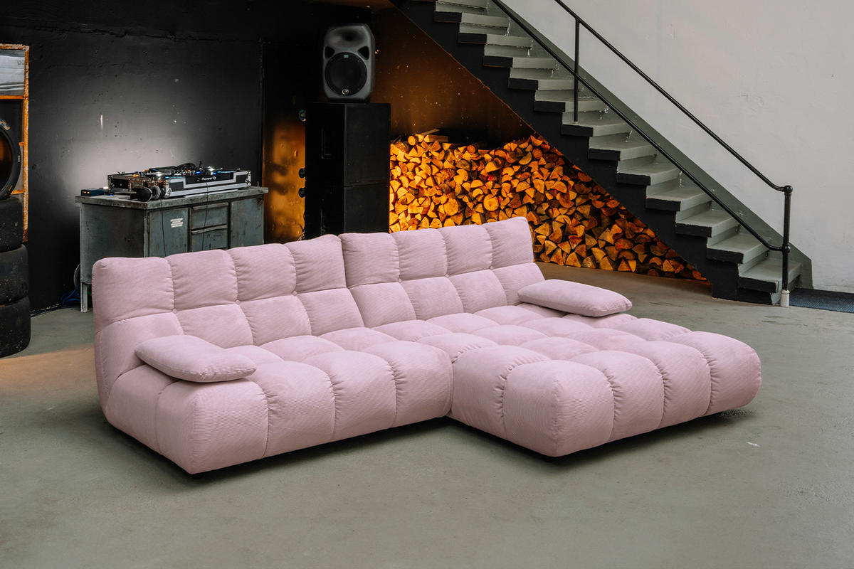 ECKSOFA VIVIEN Pink Cord - Pink/Schwarz, Kunststoff/Textil (290/178cm) - KAWOLA