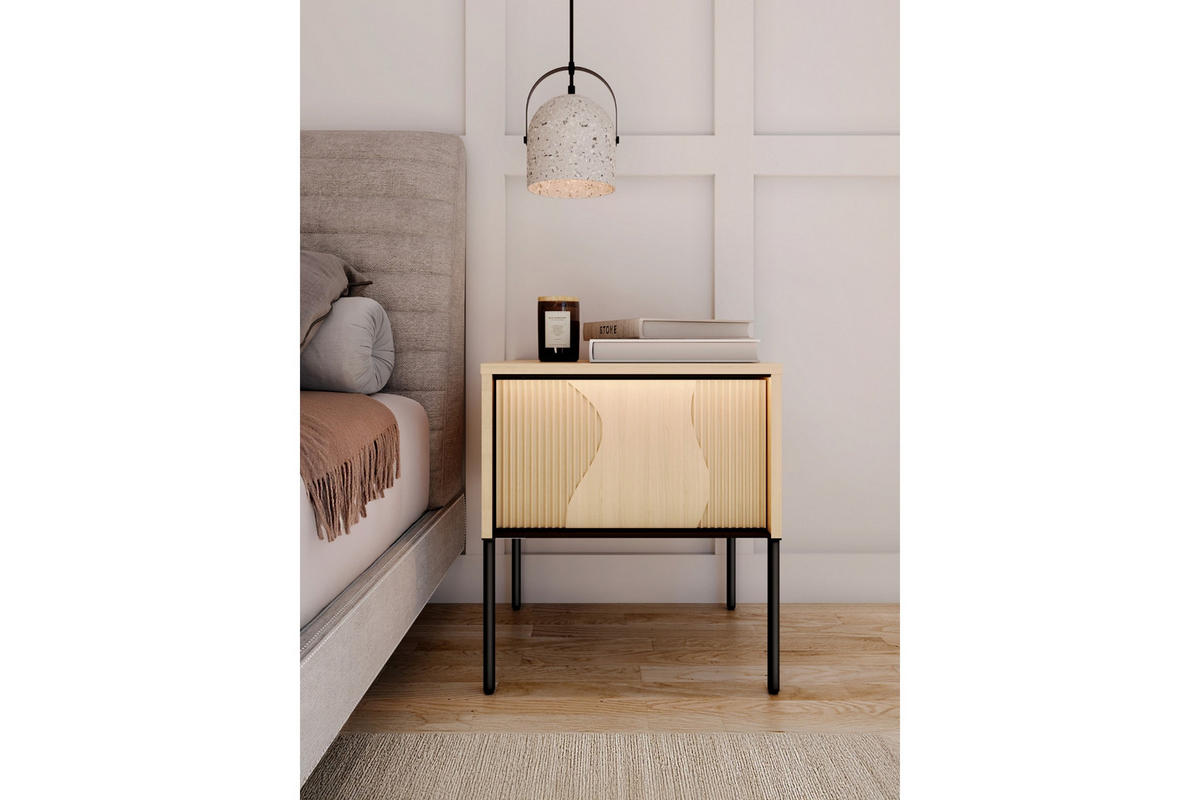 NACHTTISCH FAVOS 07 46/51/40 cm in Eiche Vincenza hell und Schwarz mit LED - Eichefarben/Schwarz, Holzwerkstoff (46/40/51cm) - Deine Möbel 24