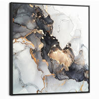 LEINWAND Bilder mit Rahmen - Marmor - Schwarz - Weiß - Gold - Luxus - Abstrakt - 90x90 - Goldfarben, Textil (90/90cm) - MuchoWow