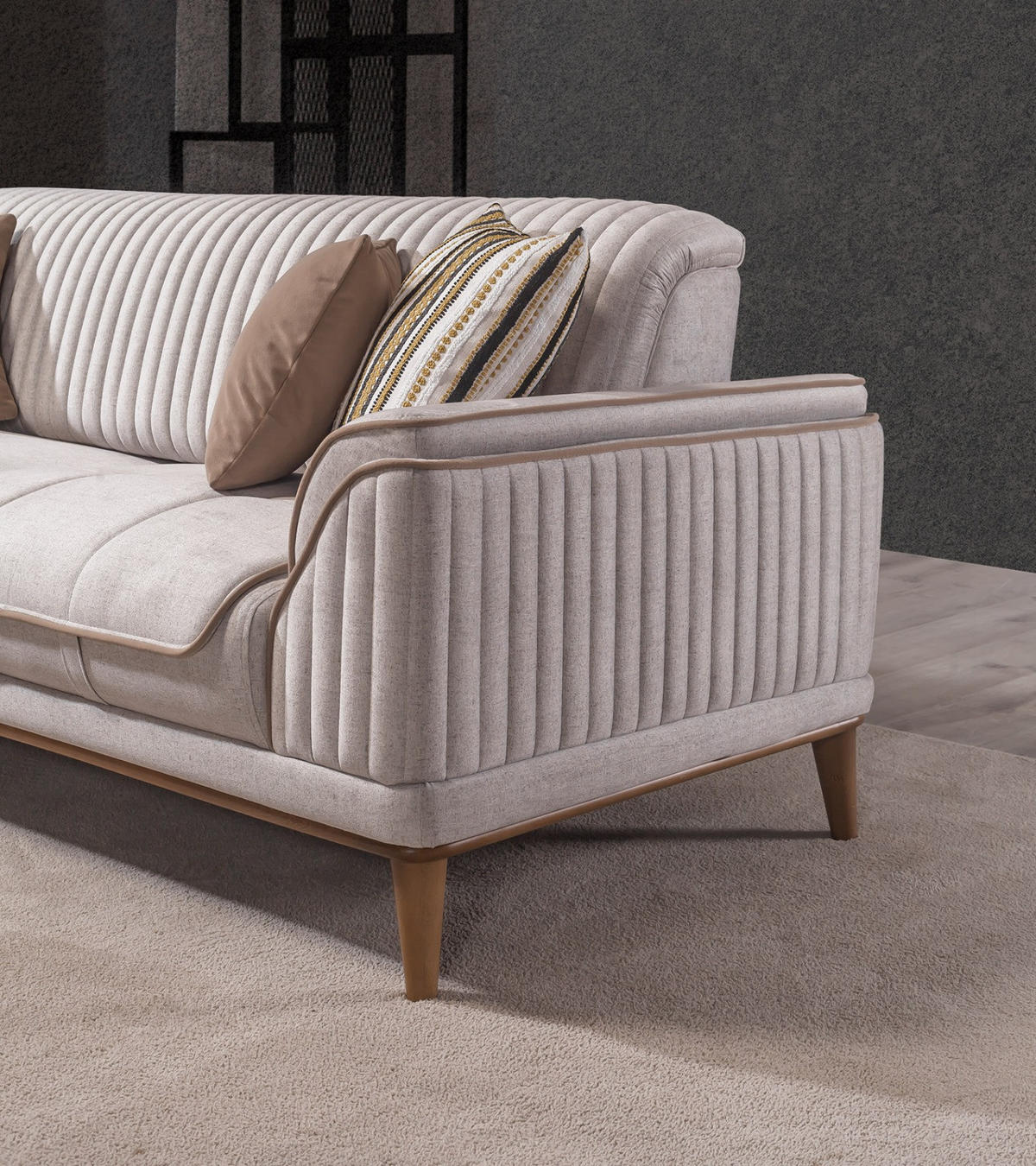 SITZGARNITUR Bond Creme Stellvariante:3+2 - Creme, Holz (227/85/100cm) - Villa Möbel