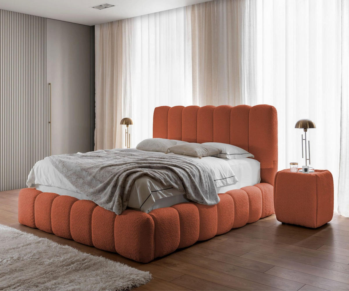 POLSTERBETT CHLOE mit Bettkasten 180x200,Doppelbett mit Stauraum und Lattenrost,Boxspringbett-Optik,ohne Matratze,Schlafzimmer-Orange - Orange, Holz (180/200cm) - Furnistar