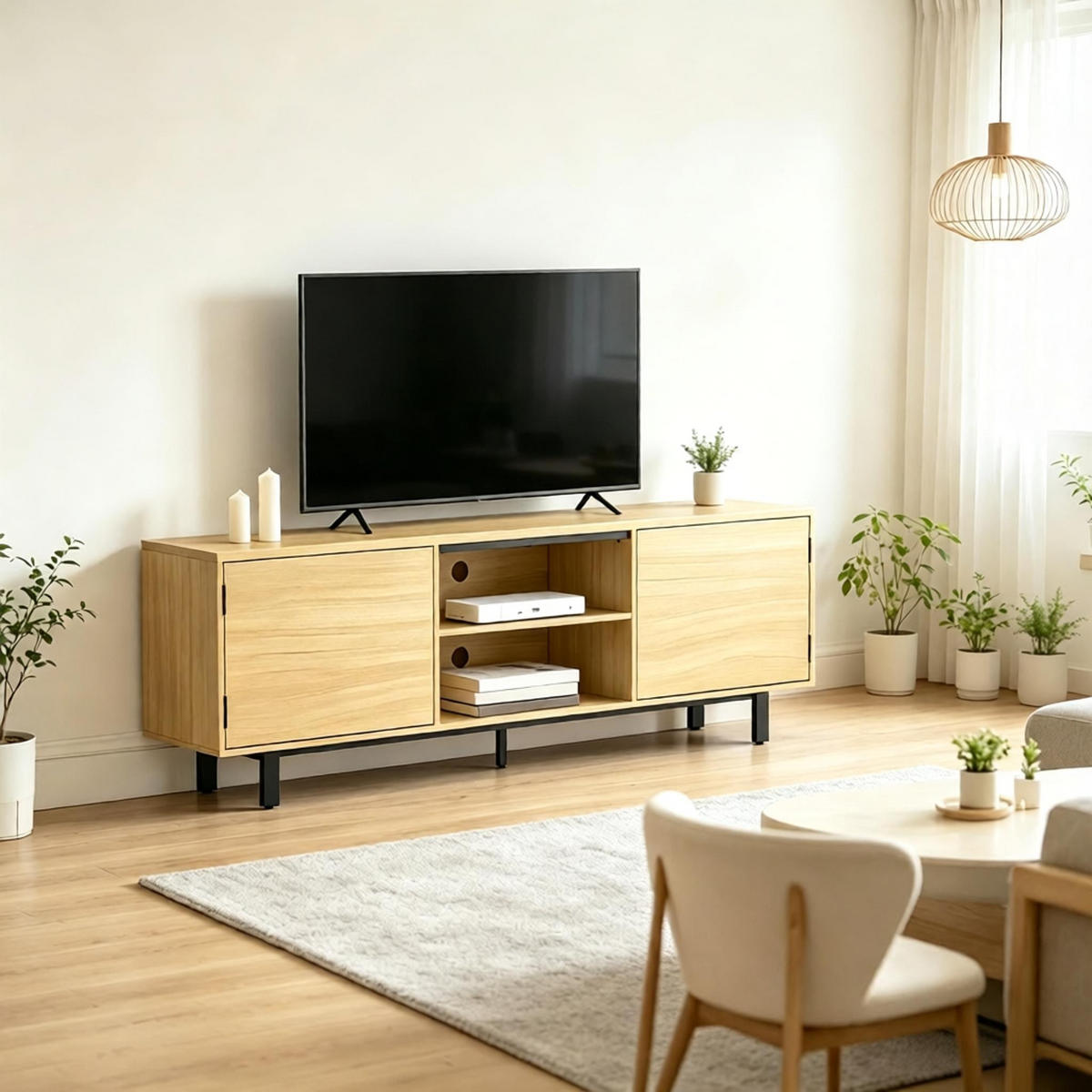 TV-SCHRANK 160/35/55.5 cm Natürlich mit 2 Drucktüren und 2 offenen Regalen - Naturfarben, Holz/Holzwerkstoff (160/55.5/35cm) - Oxeza