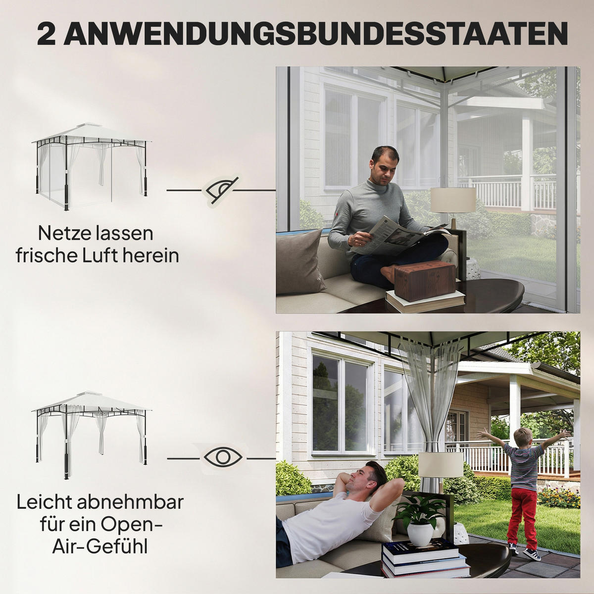 PAVILLON Metall Polyester Schwarz - Schwarz, Textil/Metall (300/275/360cm) - Outsunny