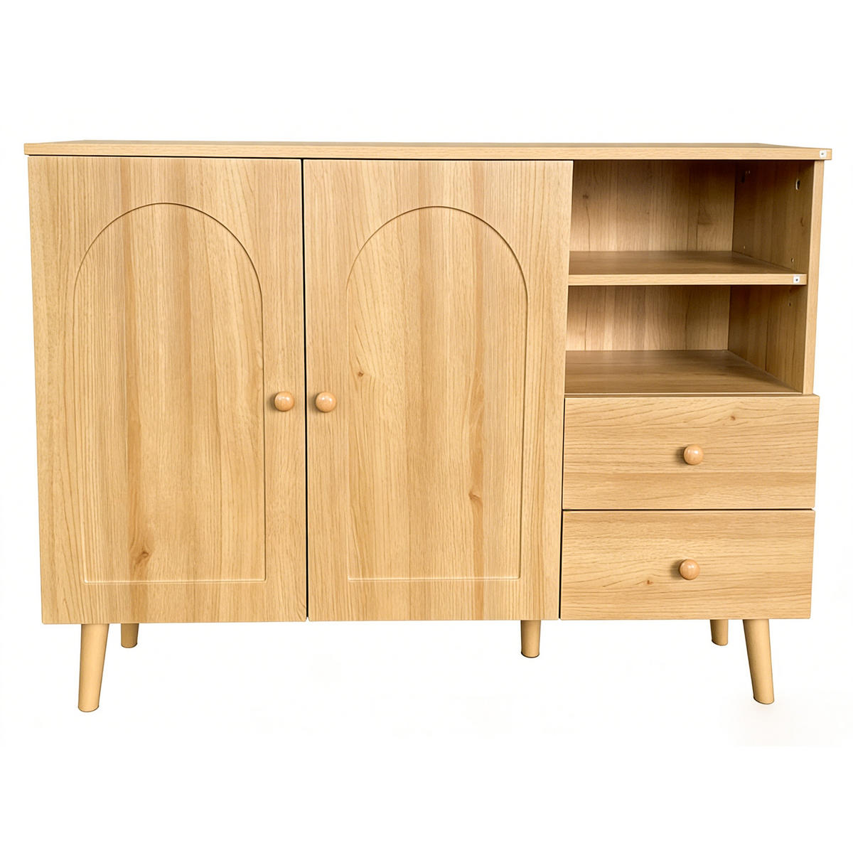 SIDEBOARD Holzoptik mit gewölbten Türen, Schubladen und offenen Fächern - Eichefarben, Holzwerkstoff (35/82/118cm) - Korfee