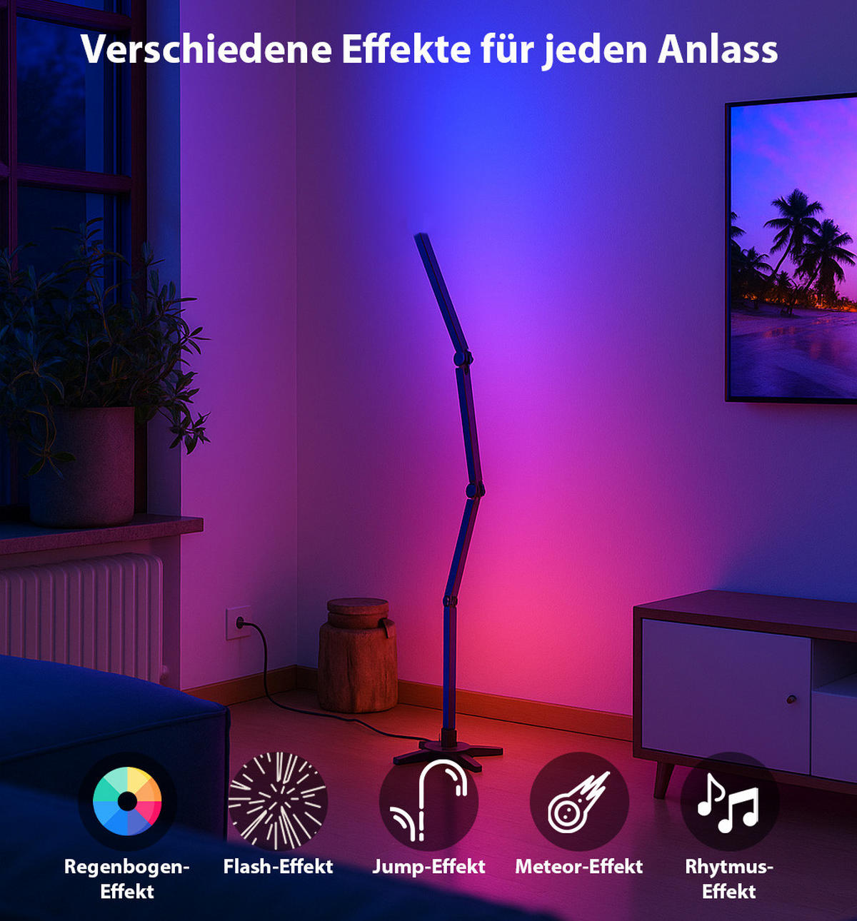 LED-STEHLAMPE - RGBIC mit faltbarem Design und Musiksteuerung für modernes Ambiente im Wohnzimmer und Schlafzimmer - Weiß, Kunststoff (28/28/176cm) - Northpoint