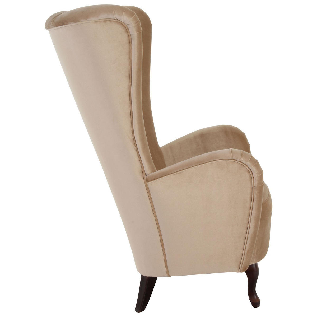 HOCHLEHNSESSEL Kailey Bezug Samtvelours Buche nussbaum dunkel / sand - Sandfarben, Kunststoff (96/122/89cm) - 58aufmkessel