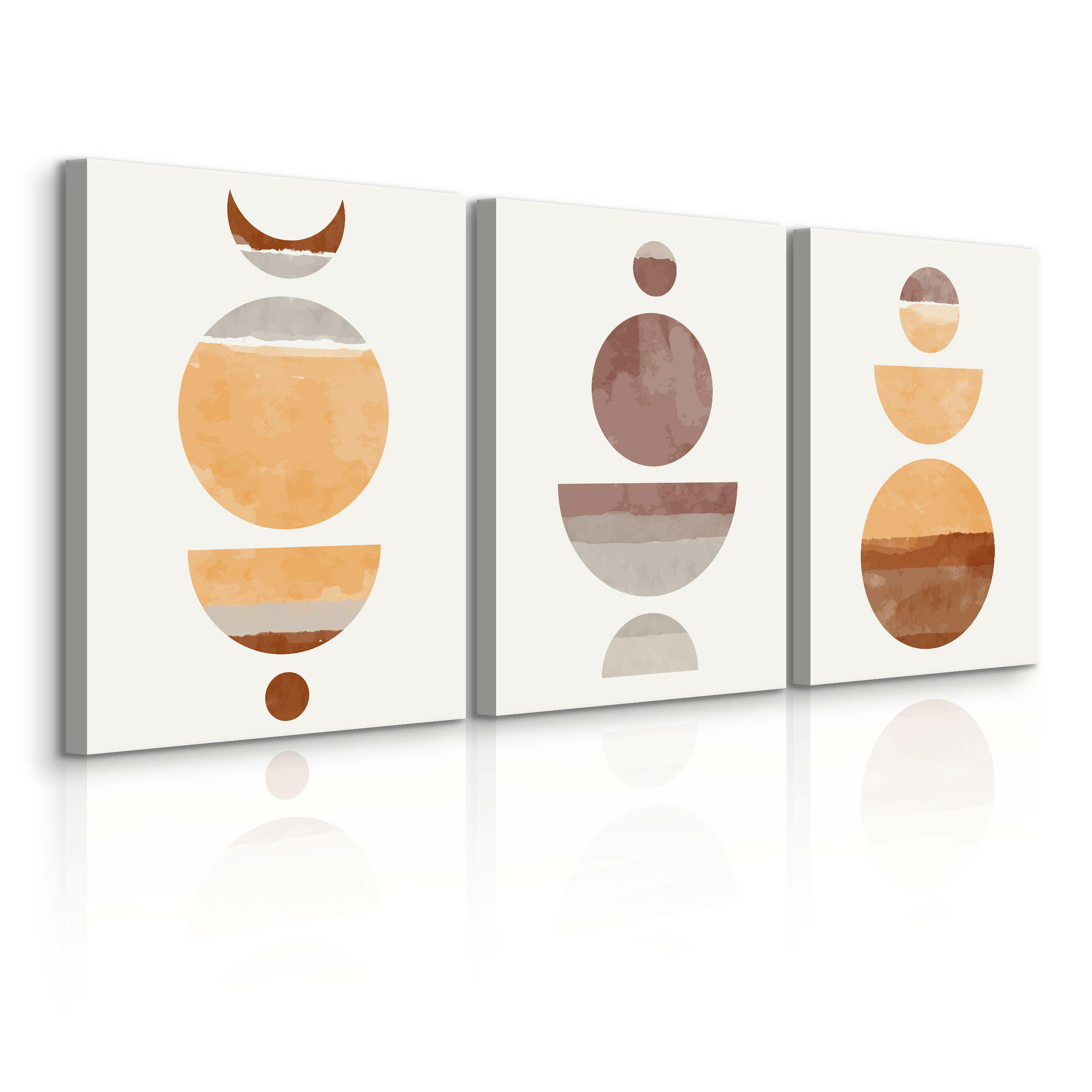 LEINWANDBILDER 3-er Set Aquarell Kreise - Beige/Rot, Textil (90/40cm) - Muralo