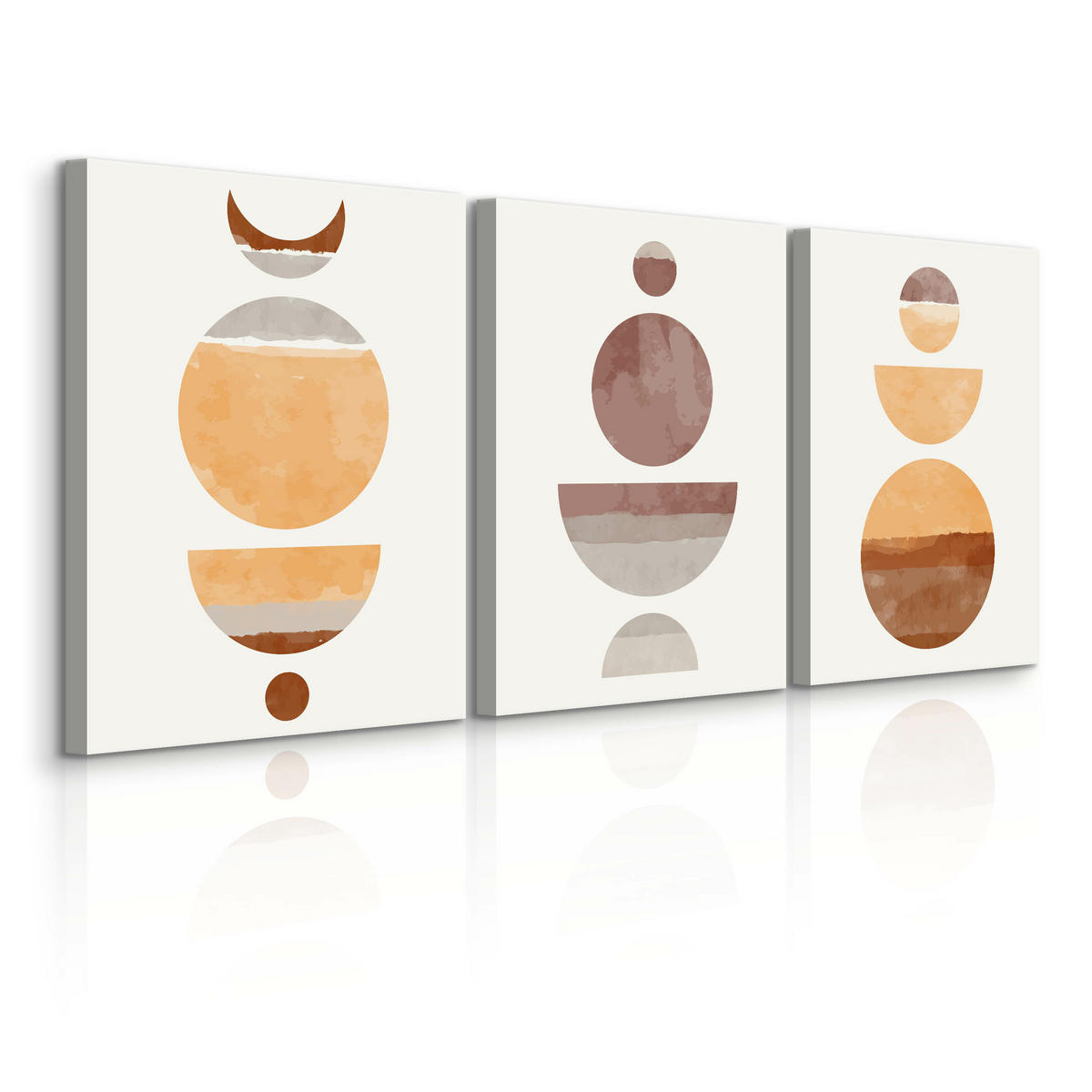 LEINWANDBILDER 3-er Set Aquarell Kreise - Beige/Rot, Textil (90/40cm) - Muralo
