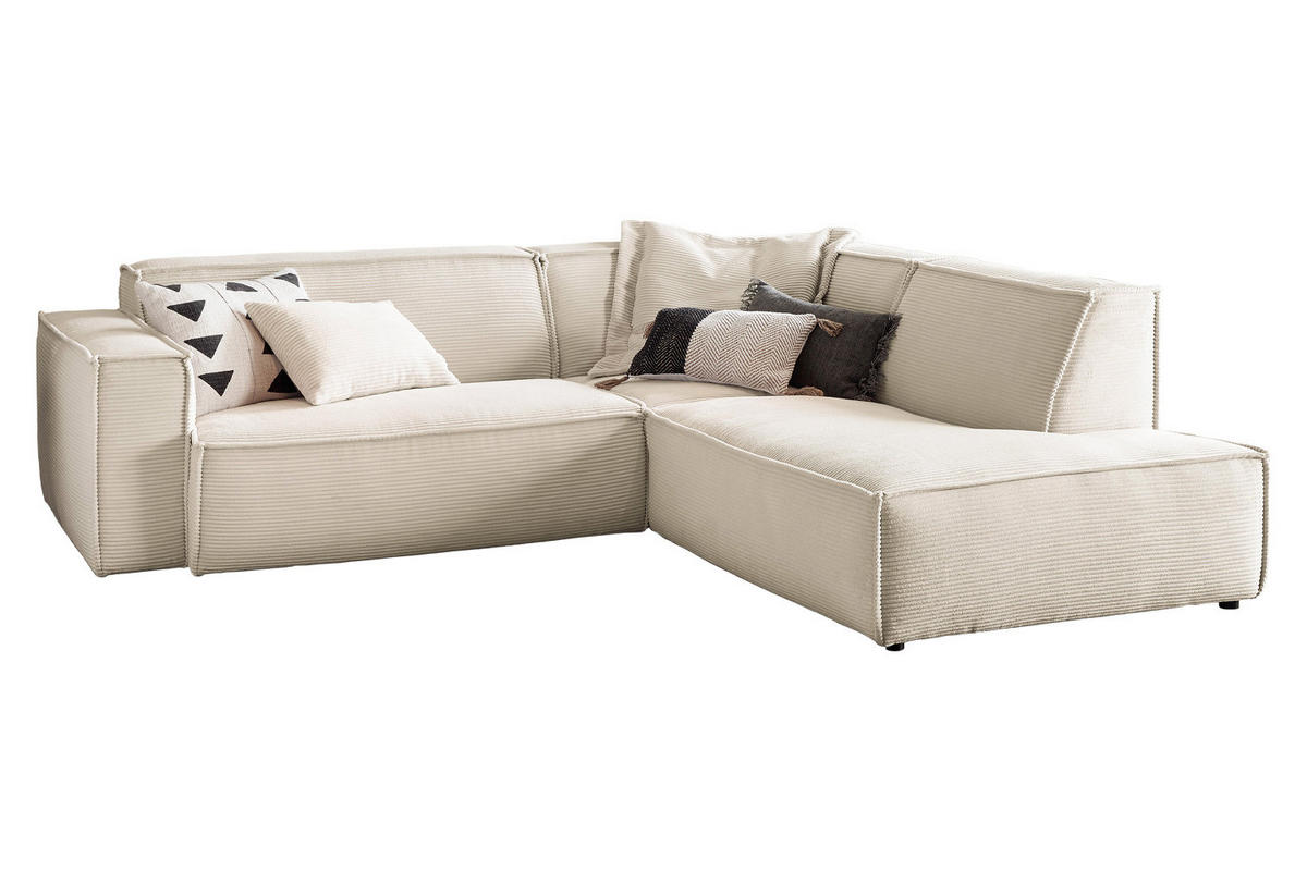 ECKSOFA SAMU Cremeweiß Cord - Creme/Schwarz, Textil (254/224cm) - KAWOLA