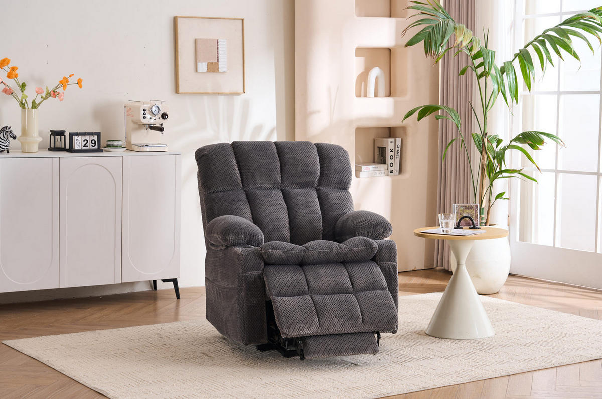 ELEKTRISCHER TV-Sessel in Grau 91x91x106,5 cm mit Aufstehhilfe, Massage- und Heizfunktion - Grau, Textil (91/106.5/91cm) - IVMEU