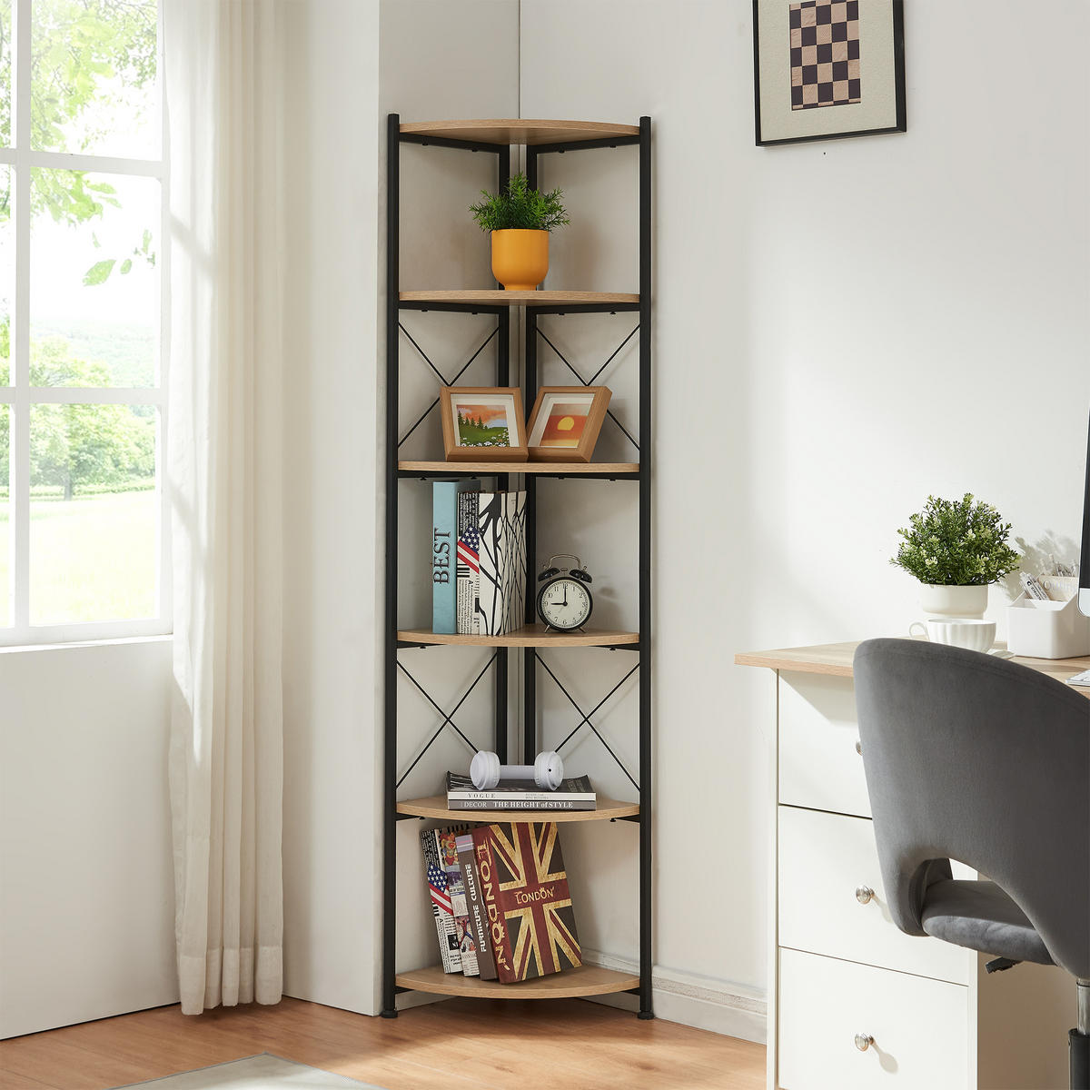 ECKREGAL Ulfborg - Schwarz/Braun, Holzwerkstoff/Metall (30/160/30cm) - [en.casa]