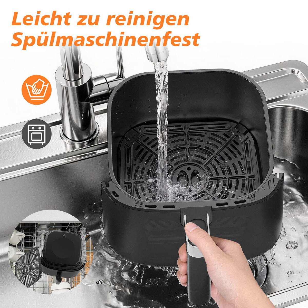 HEISSLUFTFRITTEUSE 6 Liter - Schwarz, Metall (29/25/27cm) - Aimax