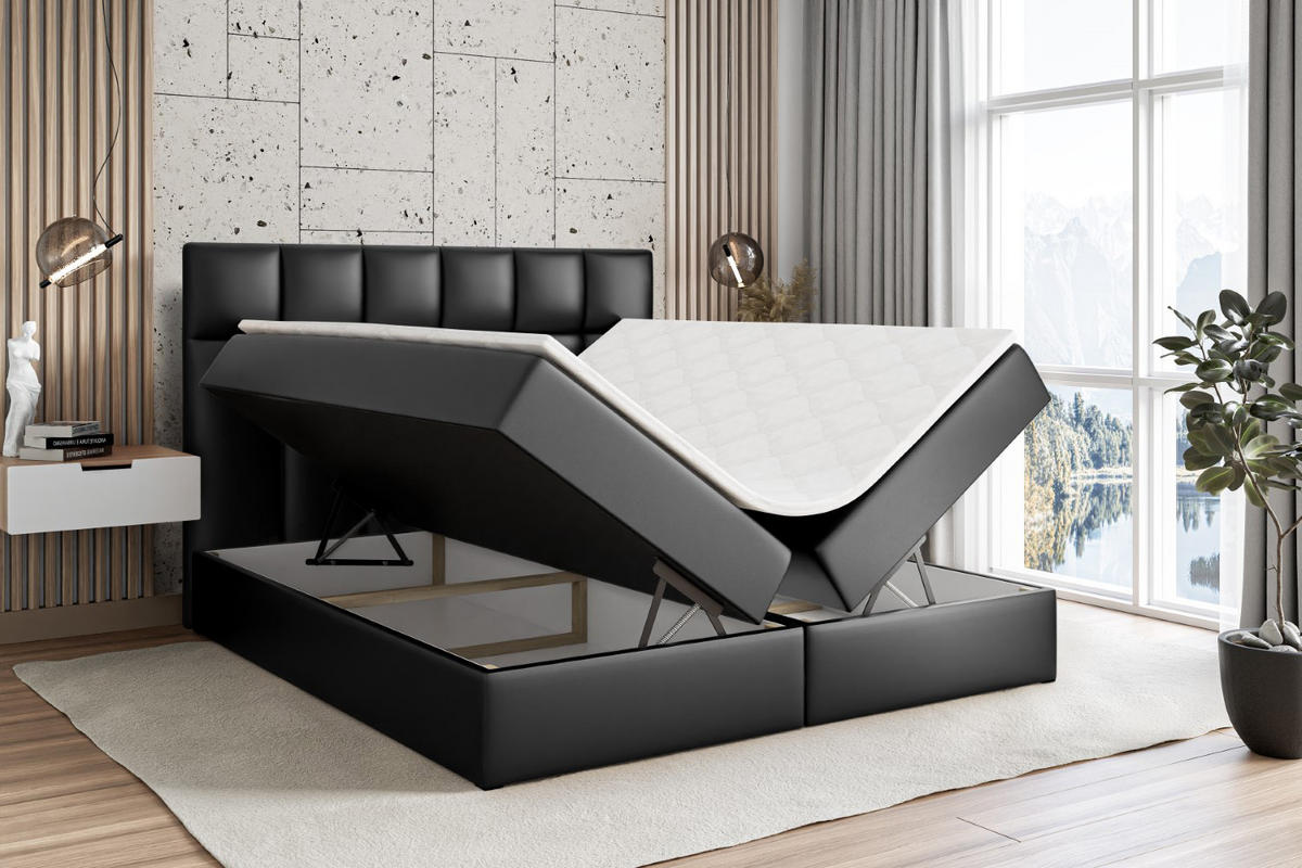 BOXBETT mit H4-Matratze und Lattenrost - RICAR - 140x200 Schwarz Hochglanz - Schwarz Hochglanz, Holzwerkstoff (140/200cm) - ALTDECOR