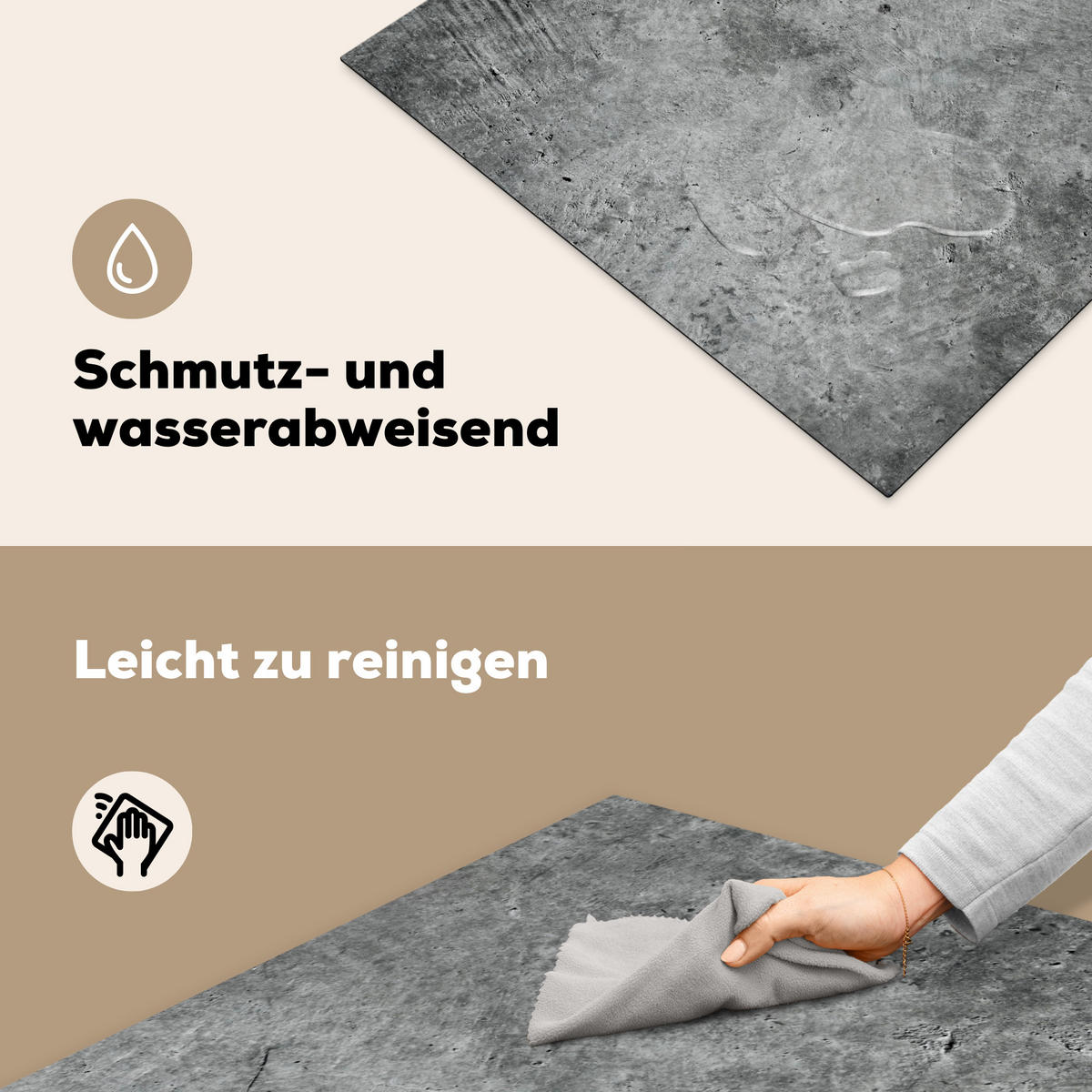 HERDABDECKPLATTE Beton - Schiefer - Grau -Betonstruktur Induktionsmatte 77x59 cm - Grau, Kunststoff (77/59/0.2cm) - MuchoWow