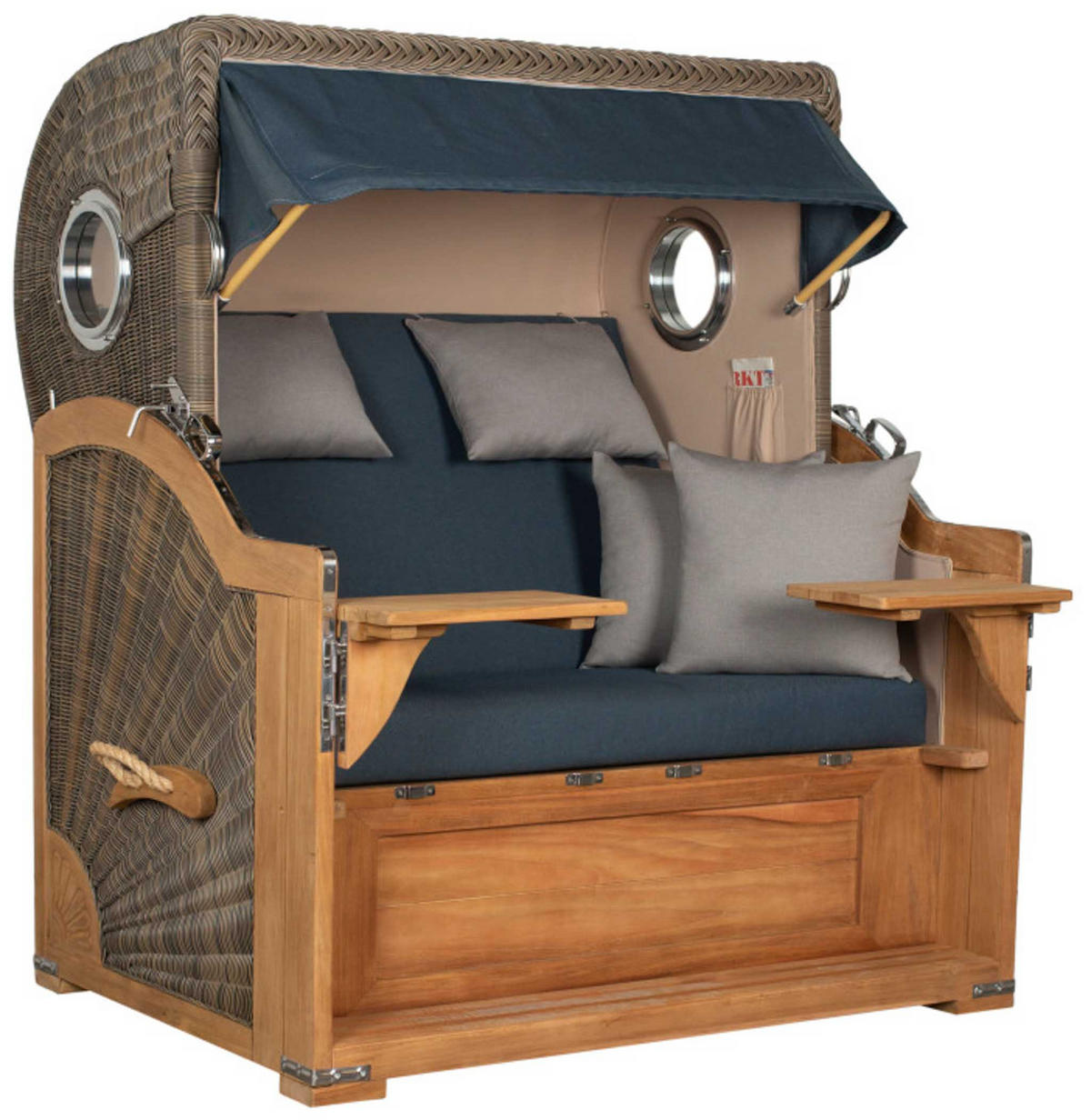 STRANDKORB Baltikum Teak 2,5 Sitzer - Blau/Braun, Holz/Metall (142/170/95cm) - Mr. Deko