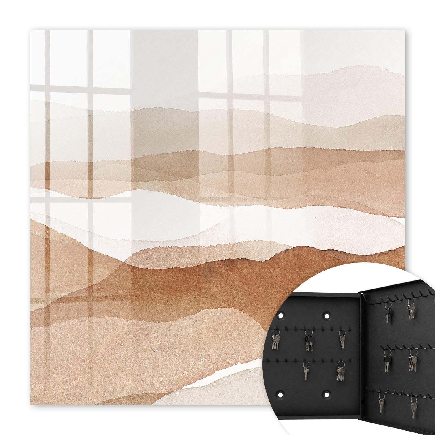 SCHLÜSSELBOX Schwarz 30x30 cm- Türöffnung nach rechts - Pastellwellen - Beige, Metall (30/30/5cm) - TULUP
