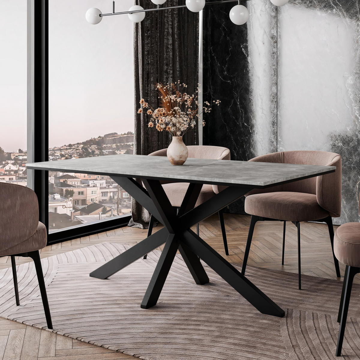 ESSTISCH Grau Betonoptik 160x90 cm - Schwarz/Grau, Holzwerkstoff (160/90/76.5cm) - PROSPERO