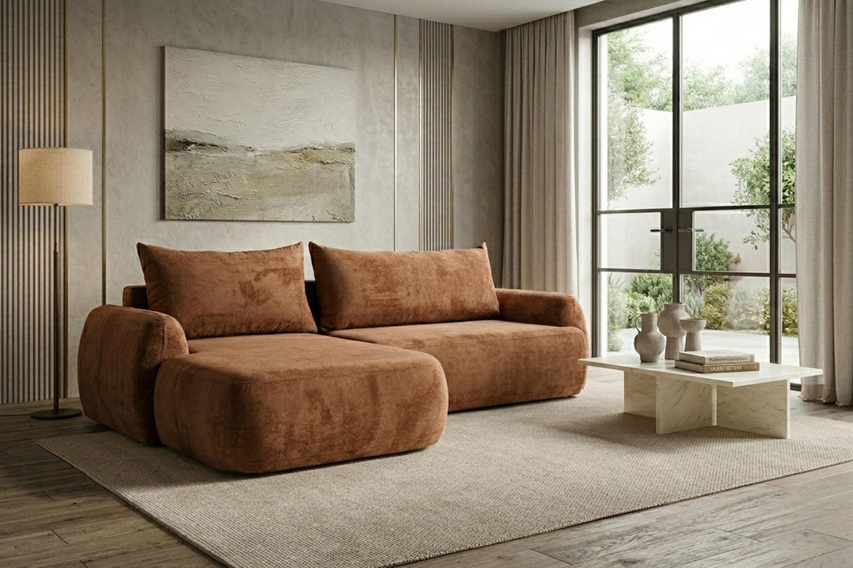 ECKSOFA Mit Schlaffunktion Und Bettkasten, Chenille-Stoff Perfecto, Kupfer, Links, HELA II - Kupferfarben, Holz (280/184cm) - Kaiser Möbel