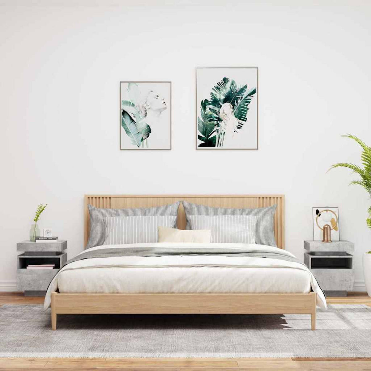 NACHTTISCH 2 Stk. mit Led-Leuchten 40/39/48,5 cm in Betongrau - Hellgrau, Holz (40/48.5/39cm) - vidaXL