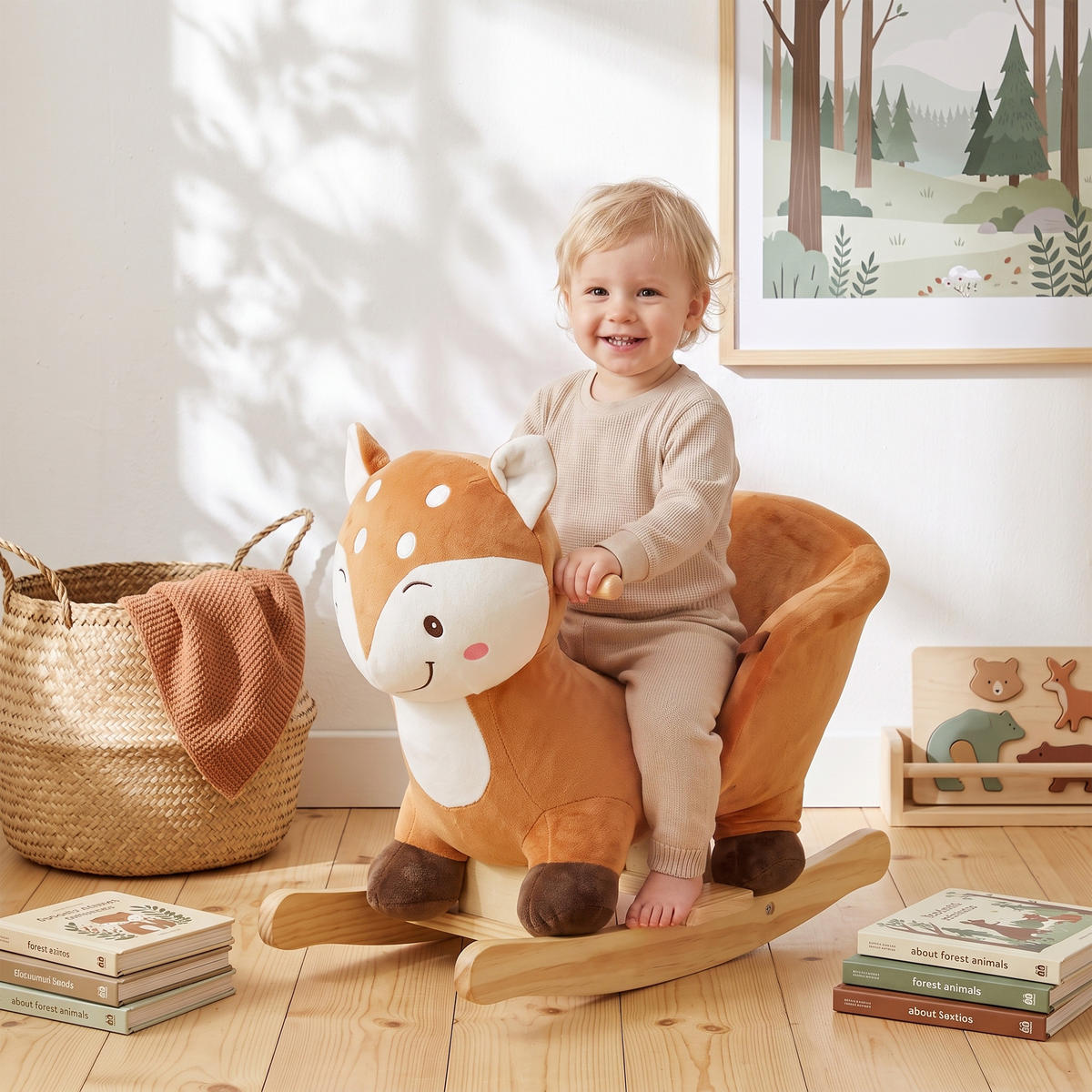 KINDER-SCHAUKELPFERD Holz Plüsch PP-Baumwolle Braun - Braun, Holz (32/49/60cm) - AIYAPLAY