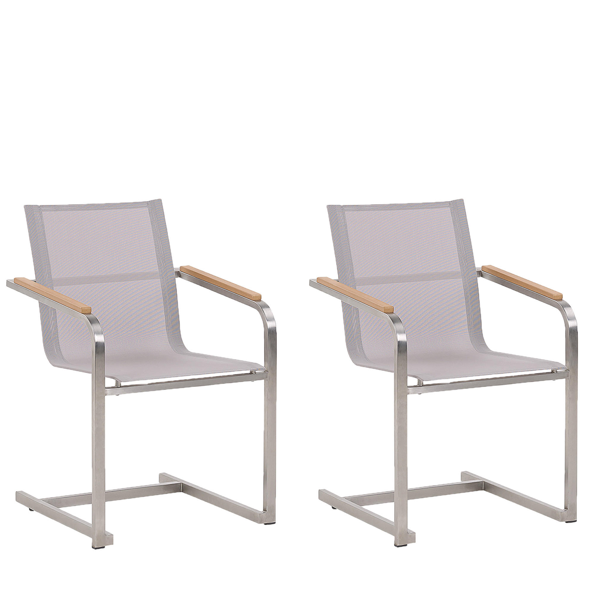 GARTENSTUHL 2er-Set Edelstahl beige Cosoleto - Beige, Metall (56/85/55cm) - Beliani