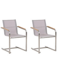 GARTENSTUHL 2er-Set Edelstahl beige Cosoleto - Beige, Metall (56/85/55cm) - Beliani