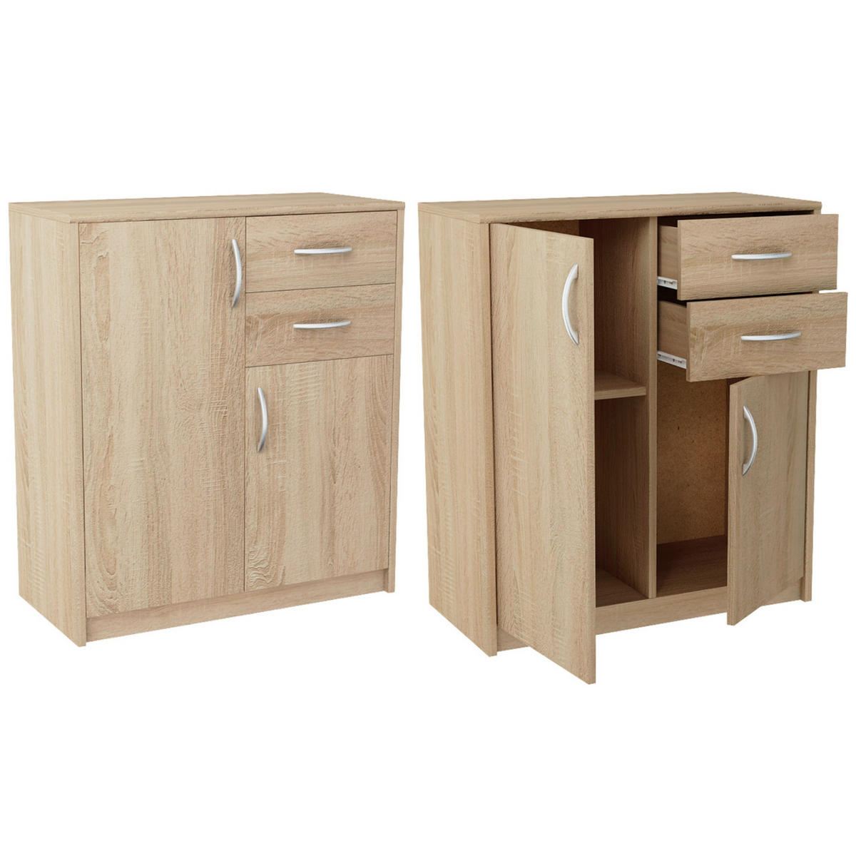 KOMMODE mit 2 Schubladen und 2 Türen - Hellbraun, Holzwerkstoff (74/85/35cm) - Home Collective