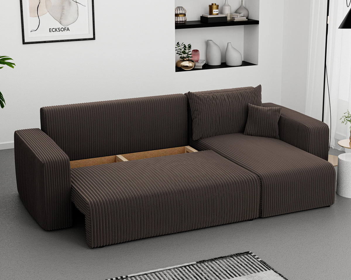 ECKSOFA Braun Cord-Stoff mit Bettkasten - Braun, Textil (248/145cm) - Idohome