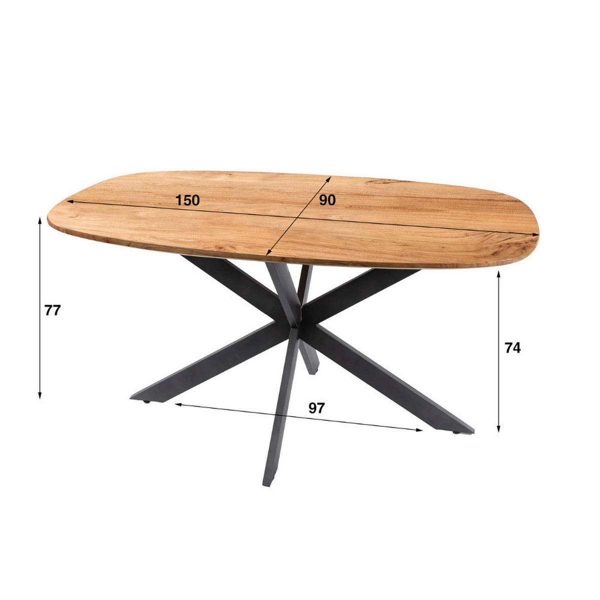 ESSTISCH OLE NORDICO 150cm Ovaler Massivholztisch mit Spider-Gestell Braun - Braun, Holz (150/90/77cm) - alesvelt