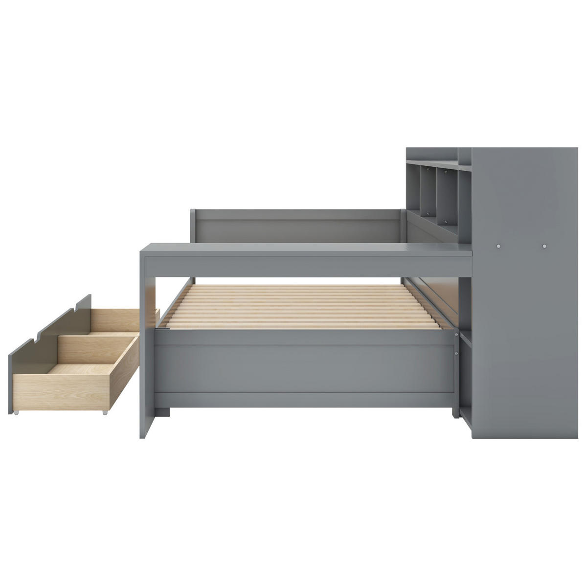 DJEČJI krevet od iverice 90x200 cm sivi s USB priključkom, utičnicom, stolom, 2 ladice i prostorom za odlaganje - siva, drvni materijal (90/200cm) - Modfu