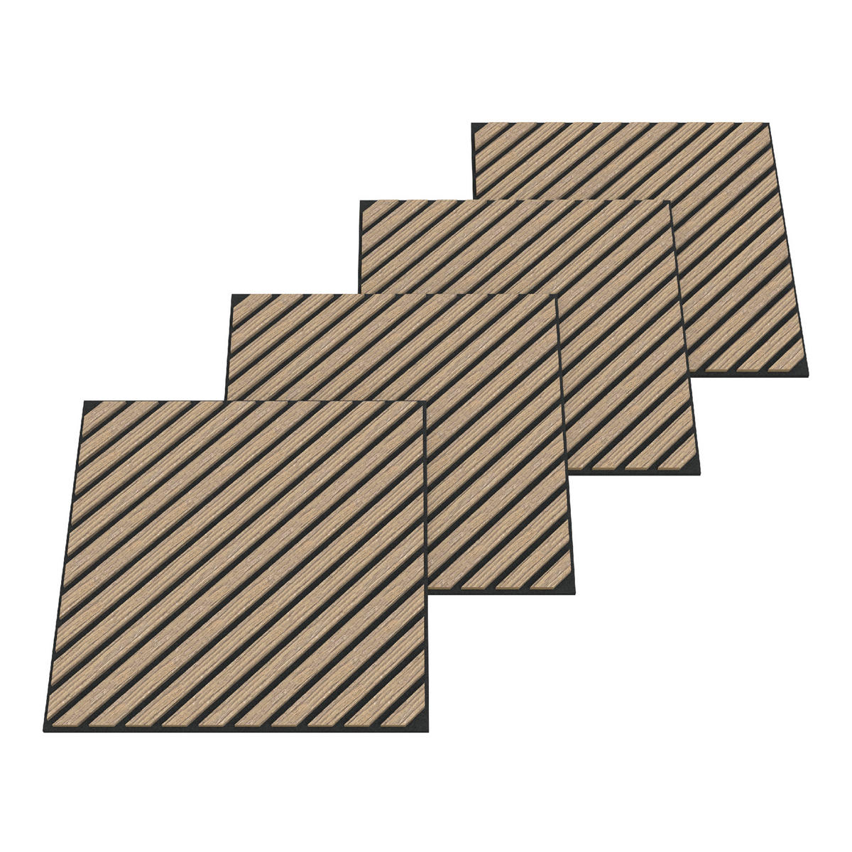 AKUSTICKÝ SET STĚNOVÝCH PANELŮ Vang 4-dílný II - barva vlašského ořechu, kompozitní dřevo/plast (60/60/2.1cm) - NEU.HOLZ