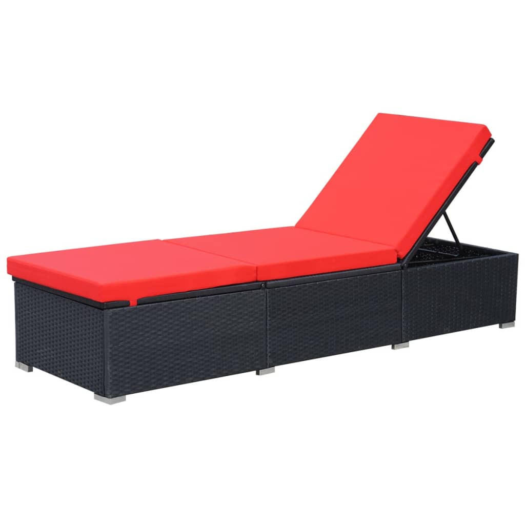 SONNENLIEGE mit Auflage Poly Rattan Schwarz - Schwarz, Holz (60/31/195cm) - furnicato