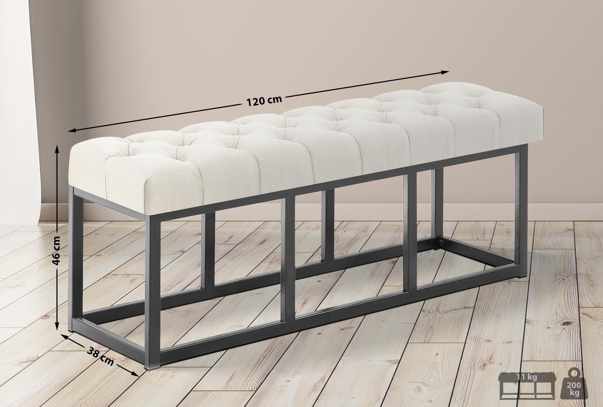 SITZBANK 120/38 cm Stoff Creme - Creme/Schwarz, Textil/Metall (120/46/38cm) - CLP