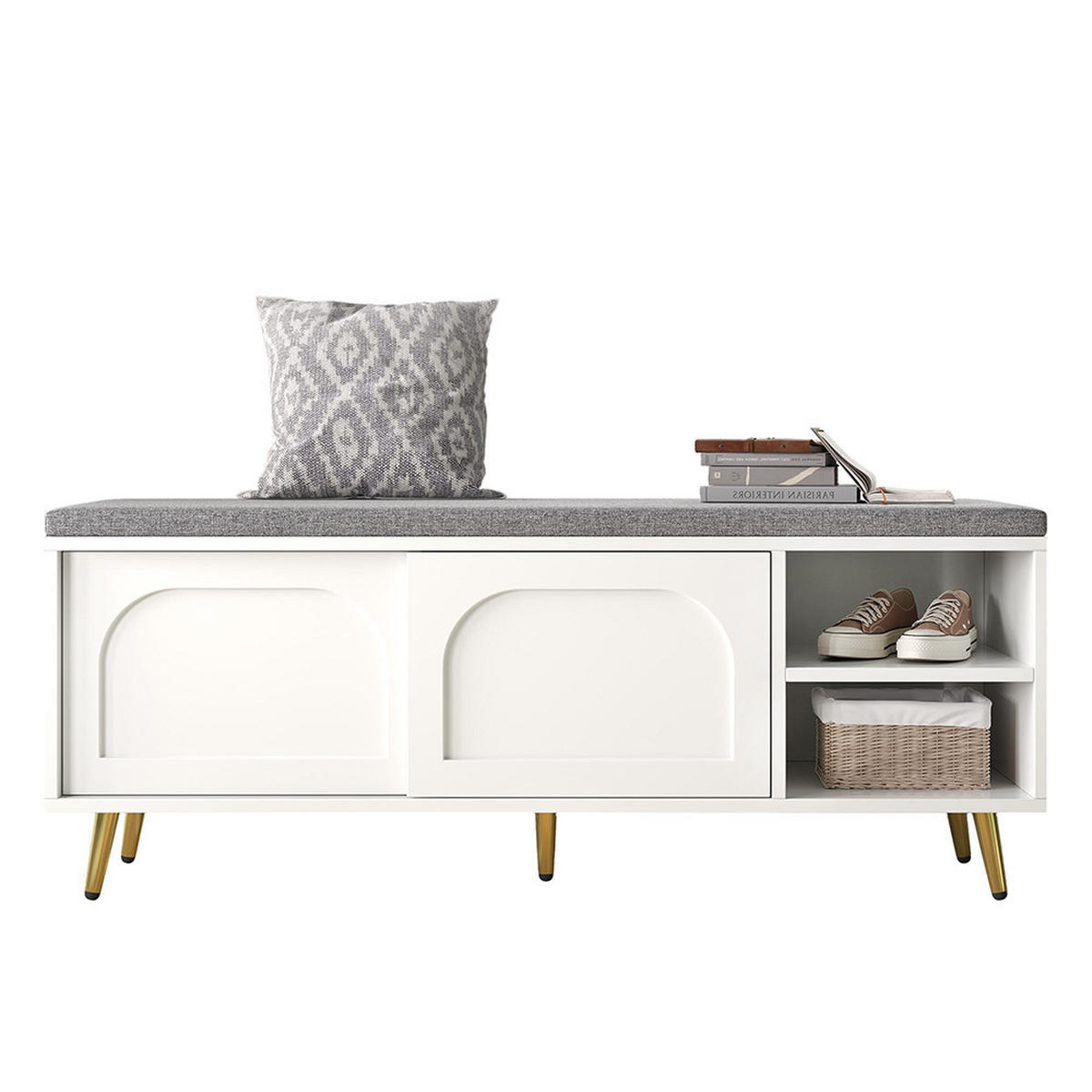 SCHUHBANK in B121×T35×H49cm,Weiß - Weiß, Holz/Holzwerkstoff (35/49/121cm) - KOMHTOM